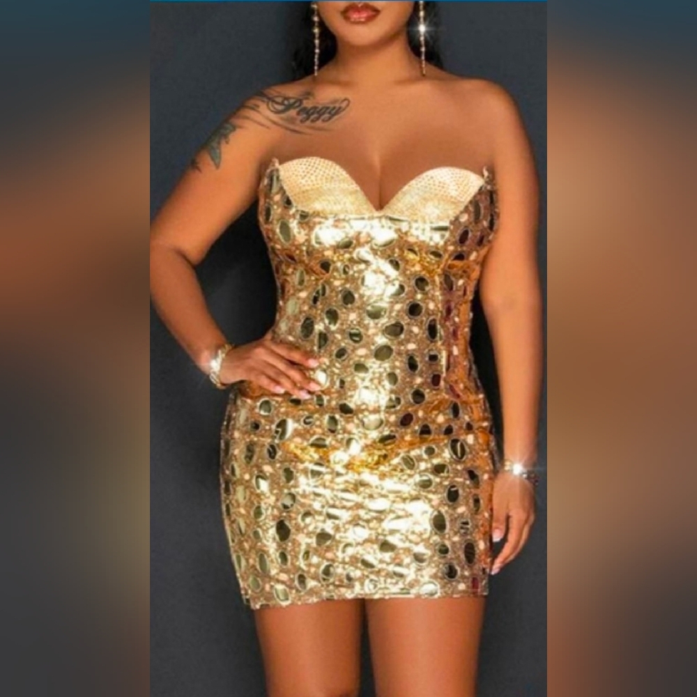 Strapless Gold Sequin Mini Dress